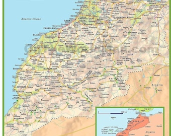 Morocco Map Digital Download High-Resolution Printable Vintage-Style Moroccan Wall Art Travel, Geography, Classroom, Decor, Educational Use