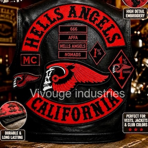 Red & Black Embroidered Motorcycle Back Patch Set California Rocker Vest Patch MC Biker Jacket Patch Rider Club Style