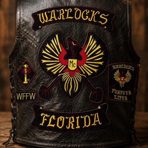 Warlocks Florida Embroidered Biker Back Patch Large Iron-On & Sew-On Motorcycle Vest Patch