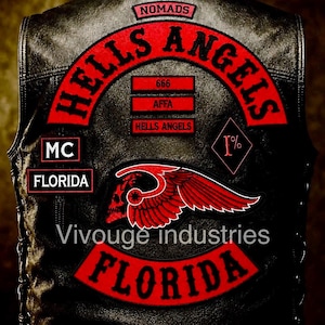 Hells Angels Florida Back Patch Set Embroidered Biker Vest Patch Nomads Florida MC Motorcycle Club Style Patch Large Red & Black Jacket