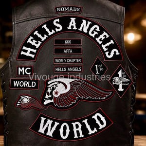 Hells Angels World Nomads Black Red White Embroidered Biker Back Patch Set Large Motorcycle Jacket & Vest Patch Custom Club Style Patch
