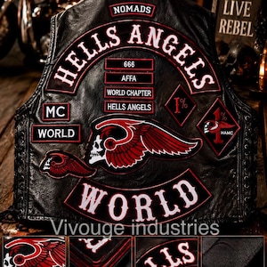 Black Red White Embroidered Biker Patch Set Large Back Patch Custom Motorcycle Vest Patch Skull Wing Back Patch, MC Style Rocker Patch