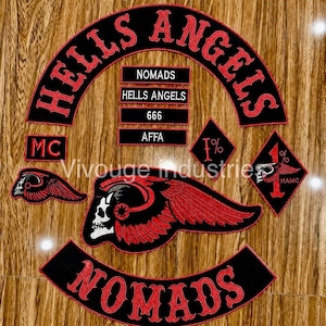Hells Angels Nomads Embroidered Patch Set Black Red Biker Back Patch Motorcycle Vest Patch MC Club Style Sew On Iron On