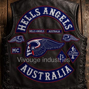 Hells Angels Australia Embroidered Back Patch Set Large Motorcycle Biker Rocker Patch Vintage Style Iron On or Sew On