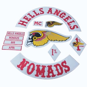 Hells Angels Nomads Full Set Embroidered Patches Biker MC Vest Back Patch Set Iron On Sew On Rocker Patch Motorcycle Club Jacket Patch