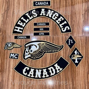 Conjunto de parches para la espalda de motocicleta canadienses, color negro, oro antiguo, marfil, bordados, para chaleco de motociclista, colección de parches para chaqueta estilo MC.