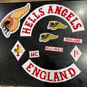 Hells Angels England Embroidered Patch Set: Biker MC Vest Jacket Sew-On/Iron-On