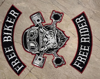 Large Gorilla Biker Patch Set Embroidered Free Rider Back Patch Iron On Motorcycle Vest Applique Custom Biker Gear For Jackets