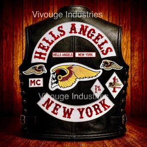 Hells Angels New York Embroidered Patch Set Large Back Patch Rocker Set Biker Vest Jacket Patch Iron On Sew On Embroidery Patch