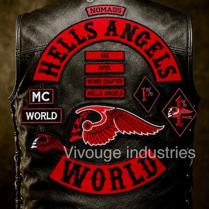 Ensemble d'écussons Hells Angels World Nomads MC | Grand écusson dorsal brodé pour gilet de motard | Ensemble d'écussons personnalisés pour veste de style club de motard