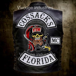 Parche bordado personalizado de Cossacks Florida MC, juego de 4 piezas para chaqueta y chaleco de cuero, parche termoadhesivo.
