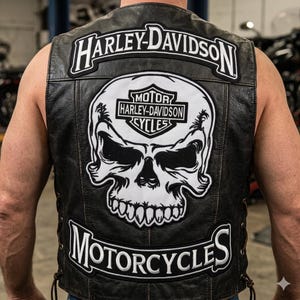 Biker Skull Jacket-patchset - grote geborduurde rugpatch voor motorvesten en uitrusting met gratis kleine Harley-patch