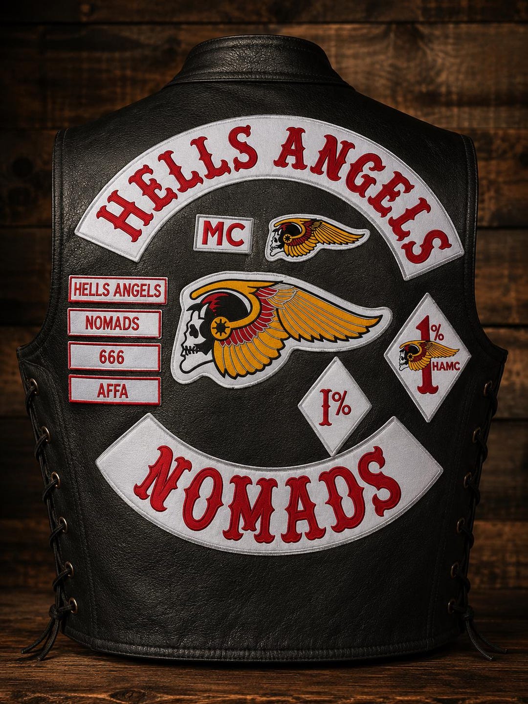 Hells Angels Nomads Biker Patch Set: Winged Skull, MC, 1%, Rocker