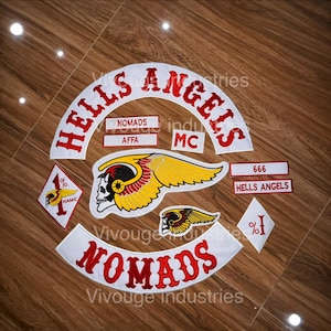 Hells Angels Nomads Biker Patch Set: Winged Skull, MC, 1%, Rocker Embroidery