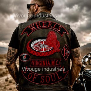Conjunto de parches bordados negros, rojos y blancos de Wheels of Soul para chalecos de motociclistas MC personalizados, parches grandes para clubes de motociclistas Rockers, resistentes y termoadhesivos.