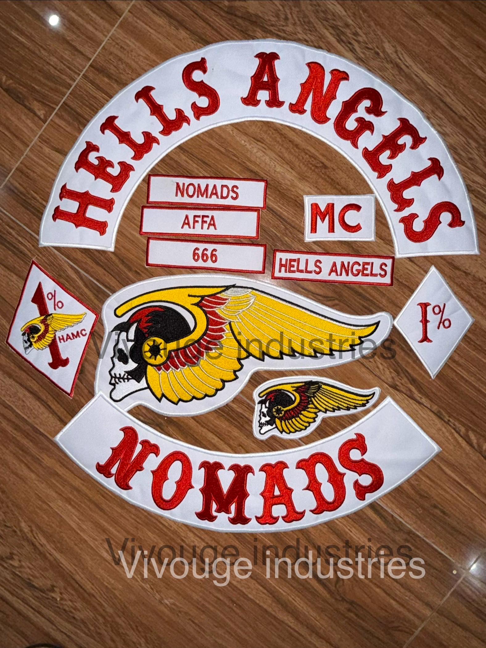 Hells Angels Nomads Biker Patch Set: Winged Skull, MC, 1%, Rocker