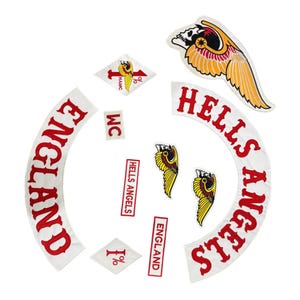 Conjunto completo de parches bordados de Hells Angels England para chaleco de motociclista MC, parche para la espalda, parche termoadhesivo o para coser, parche rockero para chaqueta de club de motociclistas.