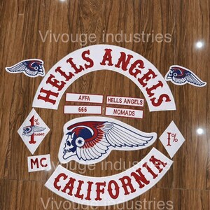 Large California Biker Back Patch Set | Embroidered Motorcycle Vest Patch | White & Red Skull Wing Jacket Back Patch | MC Style Embroidery