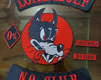 Lone Wolf No Club Patch Biker Embroidered Iron On/Sew on Jacket Vest Patches