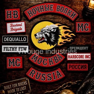 Ночные Волки MC Full Patch Set Night Wolves Russia Embroidered Biker Vest Back Patch Motorcycle Club Rocker Sew On Iron On Badge