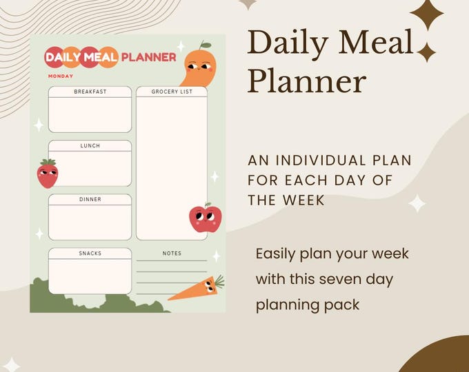 Cute Printable Daily Meal Planner, Planner for Kids, Daily Food Dairy ...