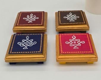 Kolam Chowkis | Hand Crafted Wooden Stool | Mini Puja Manai | Indian Pooja Peda | Diya Holder |