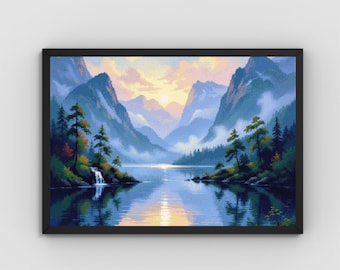 Sunrise Over the Mountain Lake Cross Stitch Pattern  PDF