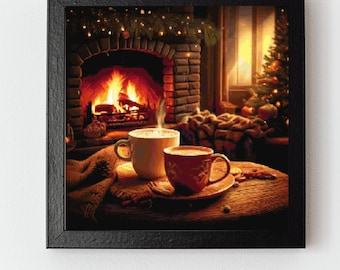 Patrón de punto de cruz en PDF: Acogedora tarde de invierno junto a la chimenea