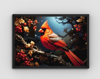 Patrón de punto de cruz de Cardenal carmesí sobre una rama invernal (PDF)