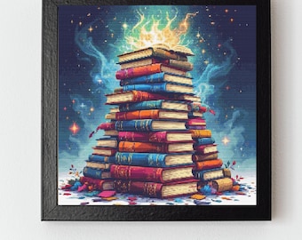 A Stack of Magic Books Cross Stitch Pattern  PDF