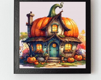 Patrón de punto de cruz "La acogedora casa de calabaza" en PDF