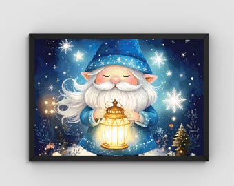 Patrón de punto de cruz de Gnomo con linterna en una noche de invierno (PDF)