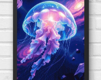 Patrón de punto de cruz de medusa cósmica en PDF