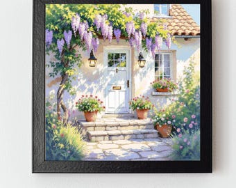 Patrón de punto de cruz en PDF para la entrada de una cabaña en flor