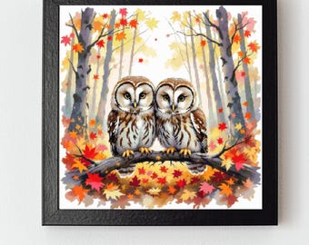 Patrón de punto de cruz en PDF de búhos del bosque dorado