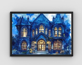 Patrón de punto de cruz de La Casa Mágica de los Libros en PDF