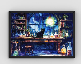 Patrón de punto de cruz en PDF de El gato y el caldero