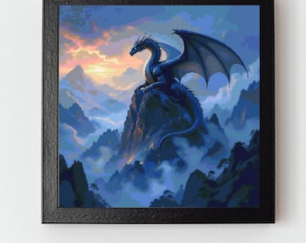 Patrón de punto de cruz "Dragón sobre los picos brumosos" en PDF