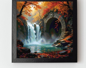 Patrón de punto de cruz de Autumn Gateway Falls en PDF
