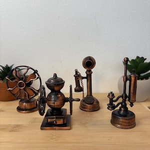 Vintage 1990s collectible pencil sharpener set in the shape of antique objects, made in China