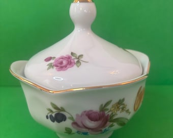 Vintage porcelain sugar bowl by Graf Von Henneberg Jimeneau, circa 1970, made in Germany