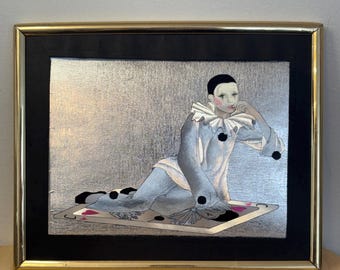 Magnifique cadre Hologramme d’un Pierrot 1980 vintage fabriqué en Angleterre