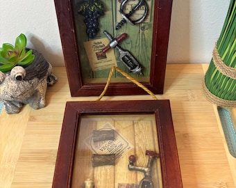Vintage wine-themed shadow box Art set 1990 made in China