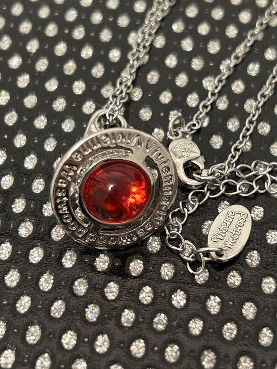 Saturn Orb Cross Silver Tiny Orb Red Crystal Vint… - image 3