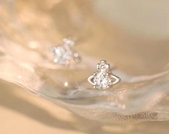 Tiny Saturn Orb Cross 925 Sterling Silver CZ Orb NANA Earrings