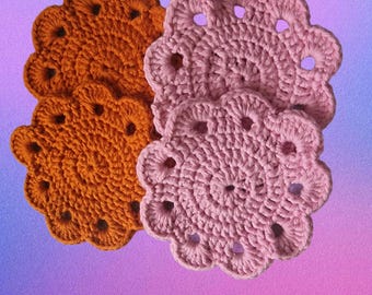 Set di 2 sottobicchieri all'uncinetto, tappetini in cotone per tazze, tappetini assorbenti per bevande, decorazioni boho per la cucina.