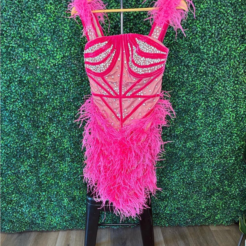 hot pink sequin feather dress pink sparkly dress