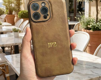 Personalized Leather Case for iPhone 17/16 | Custom Engraved Initials | Monogram Vegan Leather Phone Cover | Unique Gift for Him or Her