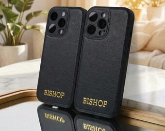 Personalized Leather Case for iPhone 17/16/15/14/13/12 /11 Pro Max Air Plus XR | Custom Initials Engraving Monogram Cover | Gift Idea