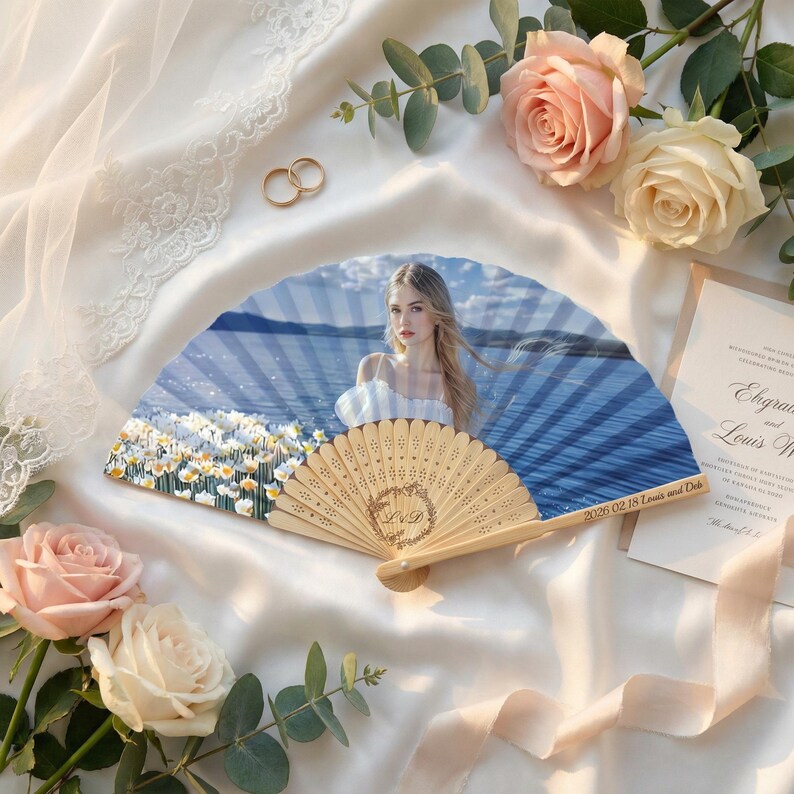 Personalized Photo Folding Hand Fan for Wedding, Custom Name & Date ...